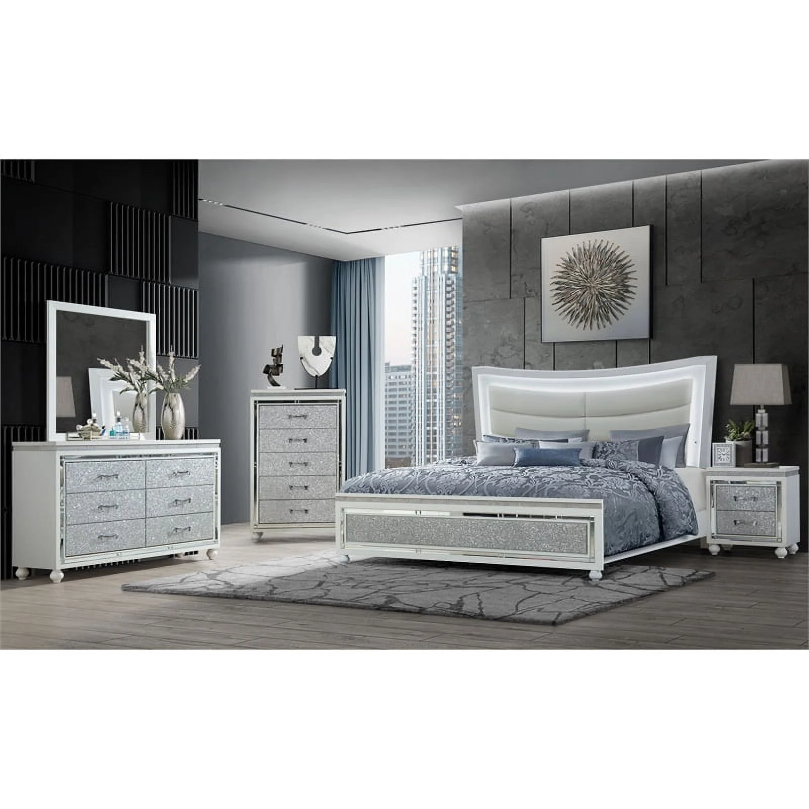 Global Furniture USA Collete White King Bed with Led Lighting