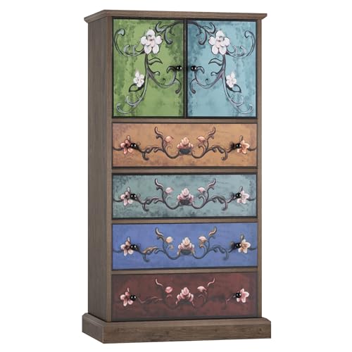 FINETONES 50’’ Tall Dresser, Boho Dresser Vintage Dressers with 4 Drawers and 2 Doors, Wood Chests of Drawers for Home, 16.1D x 23.6W x 50H Inch