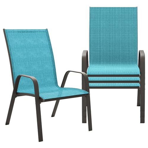 JEAREY Patio Dining Chairs Set of 4, Outdoor Stackable Dining Furniture Set, All Weather Dining Set for Lawn, Garden, Backyard, Poolside, Teal Blue