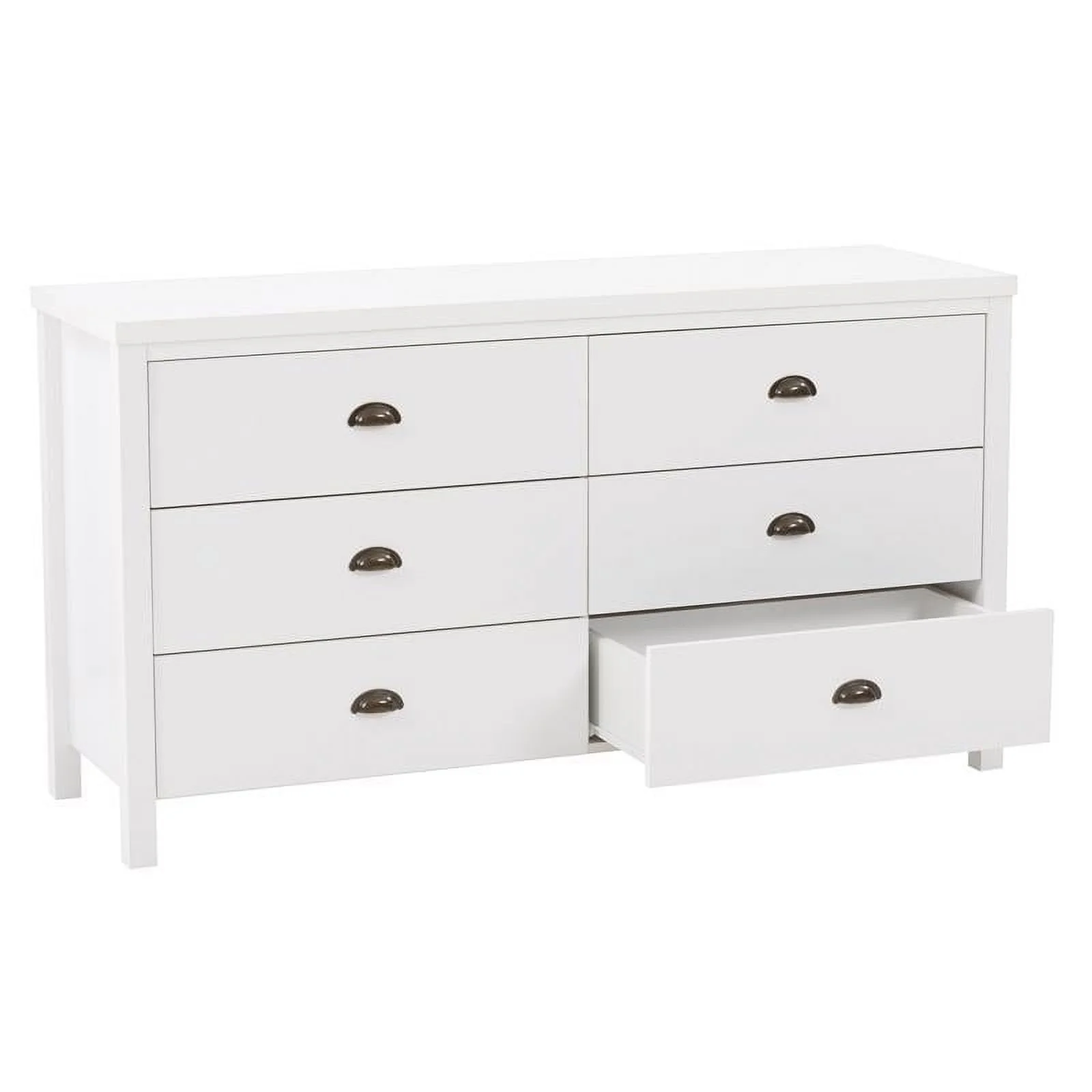 Boston White Engineered Wood Grain Finish 6 Drawer Wide Dresser