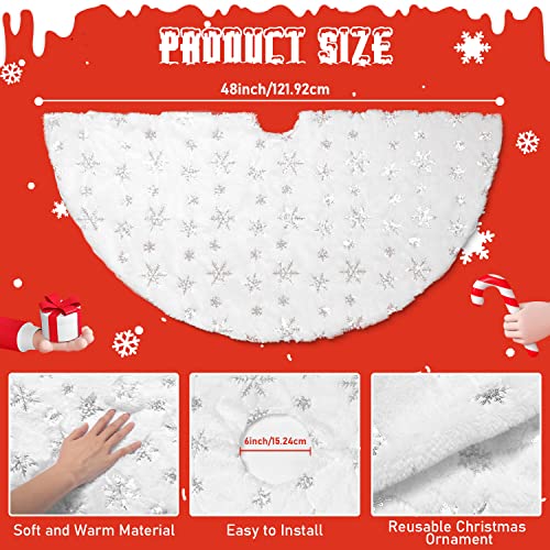 Christmas Tree Skirt 48 inches Faux Fur White Christmas Tree Skirt for Christmas Tree Decorations Winter Holiday Home Christmas Party Ornaments (White)