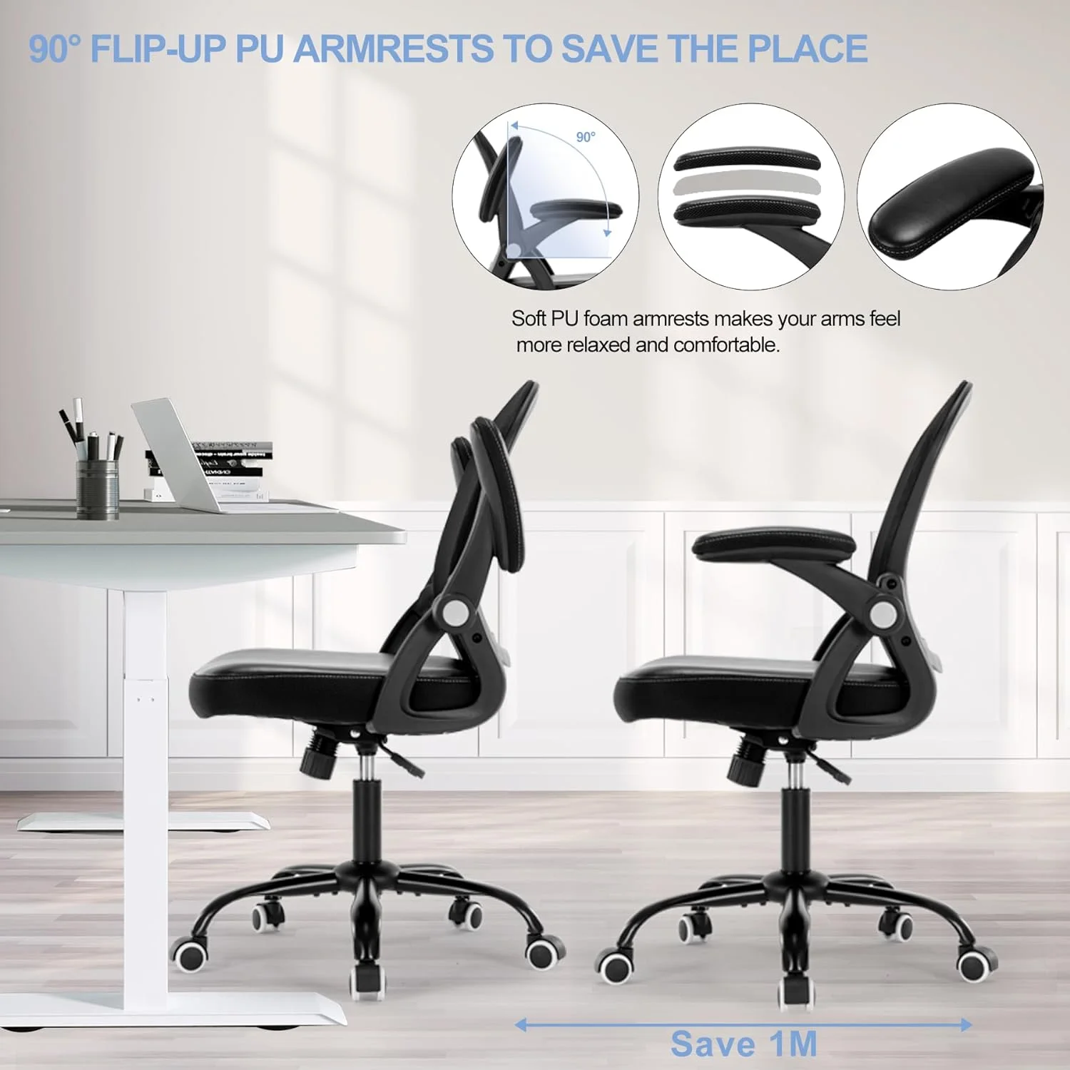 Office Chair Ergonomic Desk Chair Adjutable  Office Chair Mesh Office Chairs Swivel Computer Chair Flip-up Armrests Executive Task Chair Black