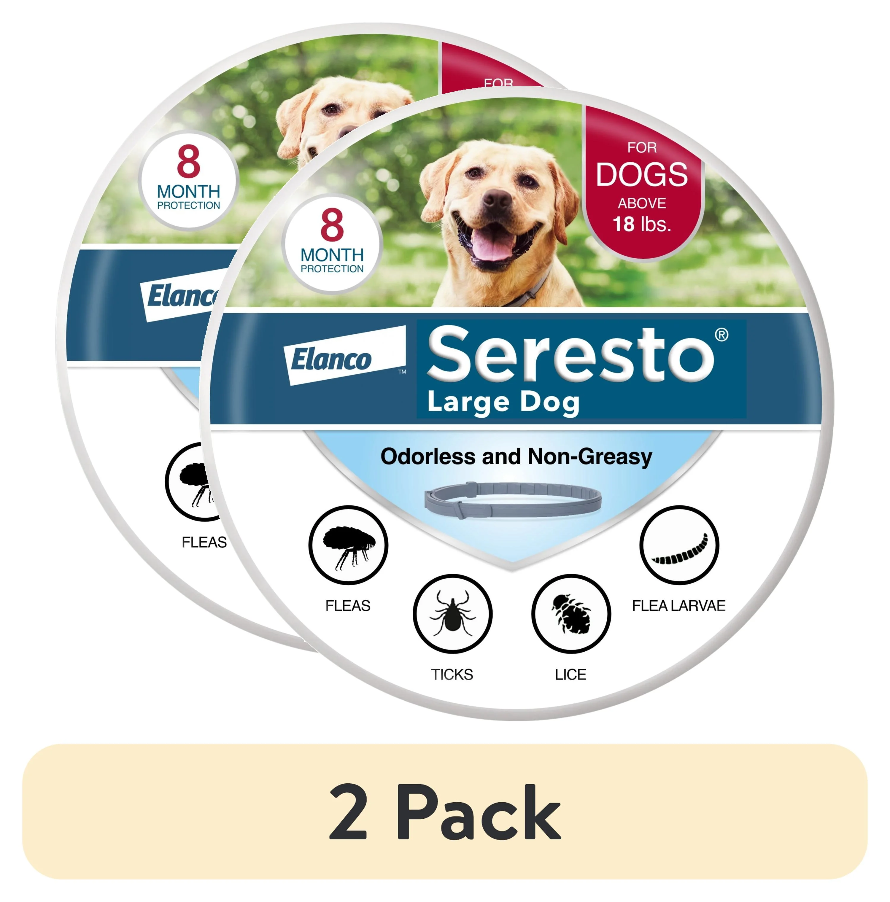 (2 pack) Seresto Large Dog Vet-Recommended 8-Month Flea & Tick Prevention Collar, 18+ lbs