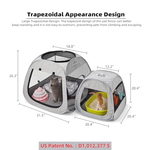 Tenrai Portable Cat Playpen, Trapezoidal Design for Better Standing, Foldable Pet Tent for Indoor and Outdoor Use of Kitten and Puppy, Dog Play Enclosure, Cat Houses & Condos