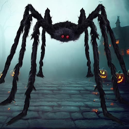 JOYIN 9 Ft Halloween Spider Outdoor Decorations, Giant Spider Scary Large Props, Halloween Lawn Porch Yard Garden Tree Decorations, Creepy Haunted House Party Supplies, and Indoor Outside Decor
