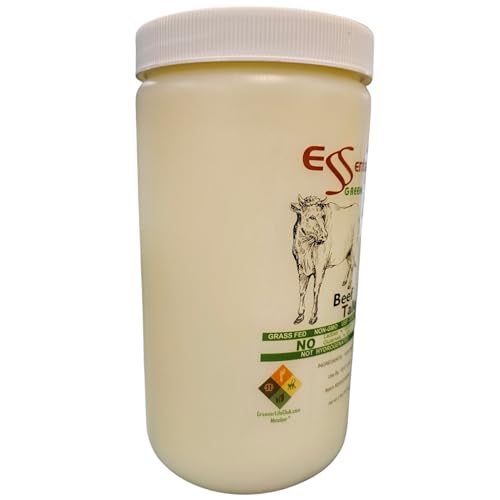 Essential Depot Beef Tallow - 1 Quart (32 oz nt wt) - Grass Fed - Non-GMO - Keto Friendly - Food Grade - FREE from LACTOSE-GLUTEN-GLUTAMATE-BSE - Safety Sealed HDPE Container with Resealable Cap
