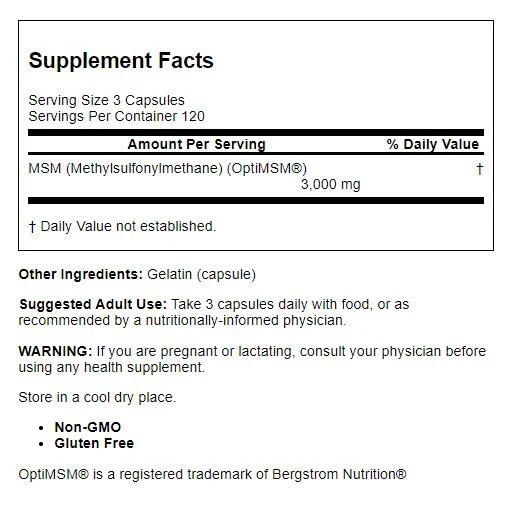 Doctor's Best MSM with OptiMSM, Non-GMO, Gluten Free, Joint Support, 1000 mg, 360 Caps