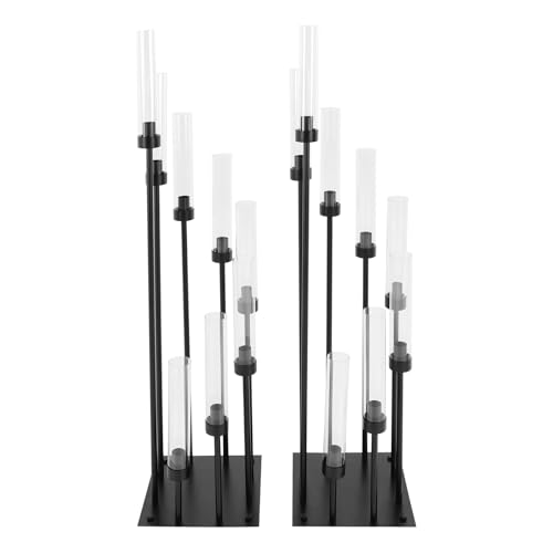 Bacocoo 2 Pack Black Floor Candelabra Centerpieces, 42.13 Tall 8 Arms Floor Candle Holder with Acrylic Shade Pillar, Metal Black Candelabra Centerpieces for Wedding Dinner Ceremony Party Decoration.