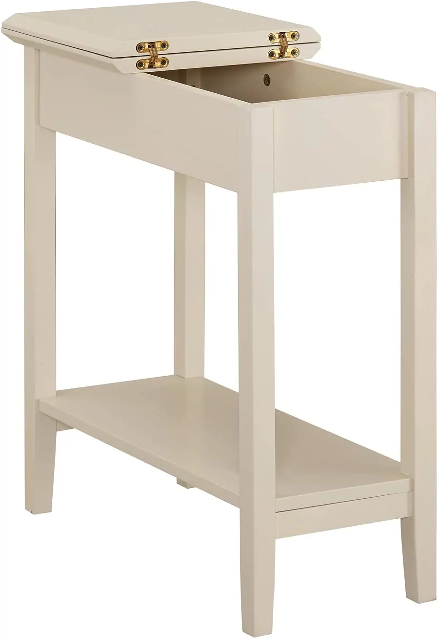 Flip Top Narrow End Table with Storage, Narrow Side Tables for Small Spaces, Slim End Table with Storage Shelf, Skinny Nightstand Sofa Table for Bedroom, Living Room - Cream
