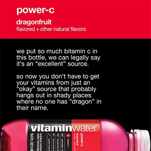 vitaminwater power-c electrolyte enhanced water w/ vitamins, dragonfruit drinks, 16.9 Fl Oz (Pack of 24)