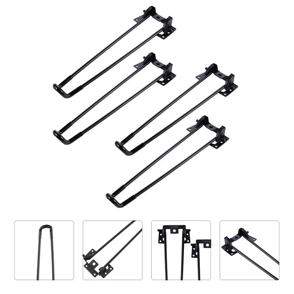 4Pcs Iron Folding Table Legs Sturdy Bed Computer Desk Legs Table Stands (Black)