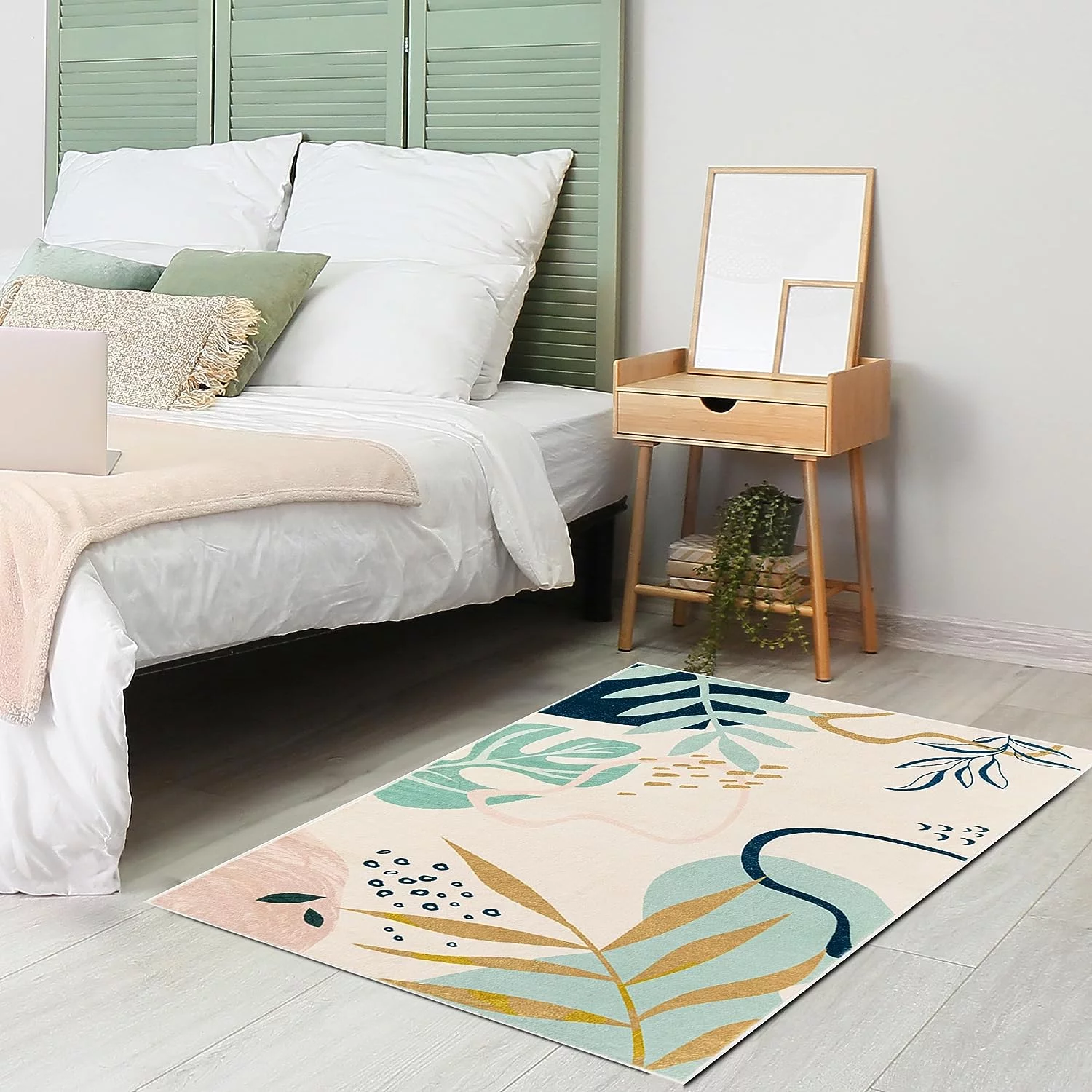 3x5 Area Rug, Small Boho Botanical Print Rug, Non Slip Backing Low Pile Washable Rugs Entry Rug Entrance Carpet for Living Room Bedroom Entryway Indoor