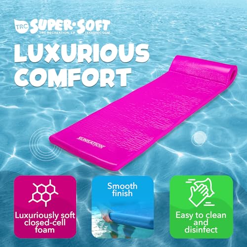 TRC Recreation Sunsation Vinyl Coated Foam Swimming Pool Float Mat Adult Lounger with Built-in Roll Pillow