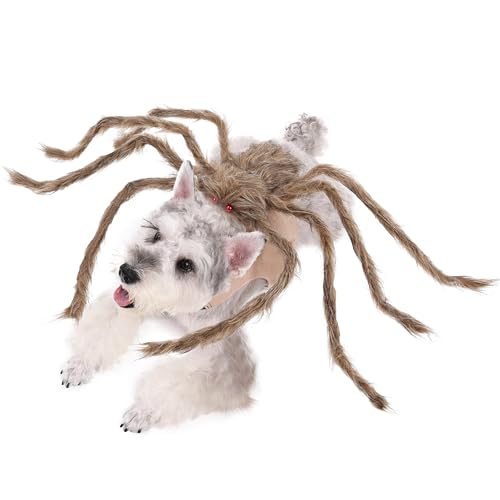 Halloween Spider Costume for Dog Cat, Brun and Black, with 8 Legs, Adjustable Party Decoration, Size Large