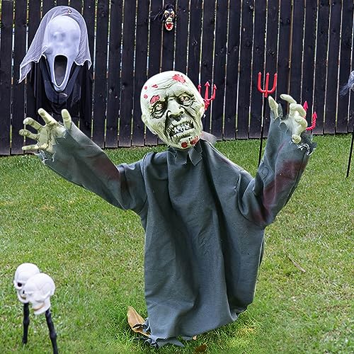 Zombie Groundbreaker Decor Animated Halloween Decorations 23inch Moveable Swinging Creepy Prop Halloween Scary Outdoor Indoor Yard Haunted House Party Decoration (Beige)