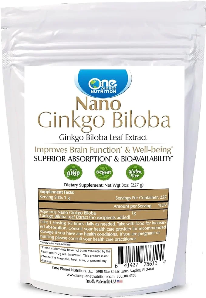 One Planet Nutrition Ginkgo Biloba Extract Memory & Brain Supplements - for Concentration, Memory Support, & Focus - Vegan, Gluten-Free, Non-GMO, Brain & Memory Drops Powder - 227g