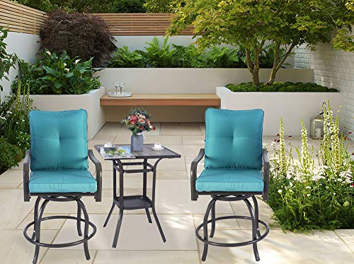 Kozyard Isabella Outdoor Patio High Swivel Bar Stools/Chairs,Counter Height Tall Patio Swivel Chairs, for Bistro Set for 2, Backyard, Cafes, Bistro, Restaurants and Chic Bars (Aqua)