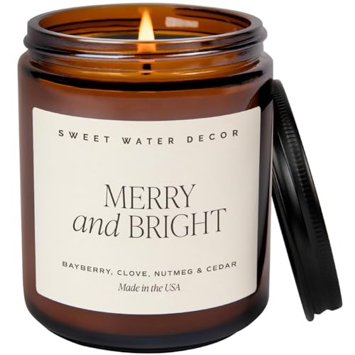 Sweet Water Decor Christmas Candle | Christmas Tree, Apple Cider, and Cinnamon, Winter Holiday Scented Soy Candles for Home | 9oz Amber Jar, 40 Hour Burn Time, Made in The USA