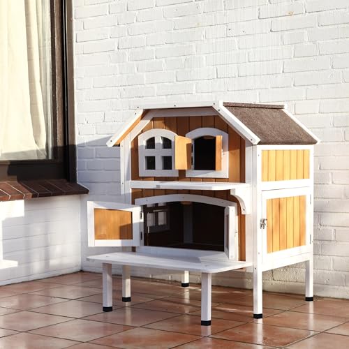 TRIXIE Cat Home with Balcony, Elevated Cat House, Weatherproof Shelter, Ideal for Cats and Small Dogs 17.5 x 17.5 x 25.5 in.
