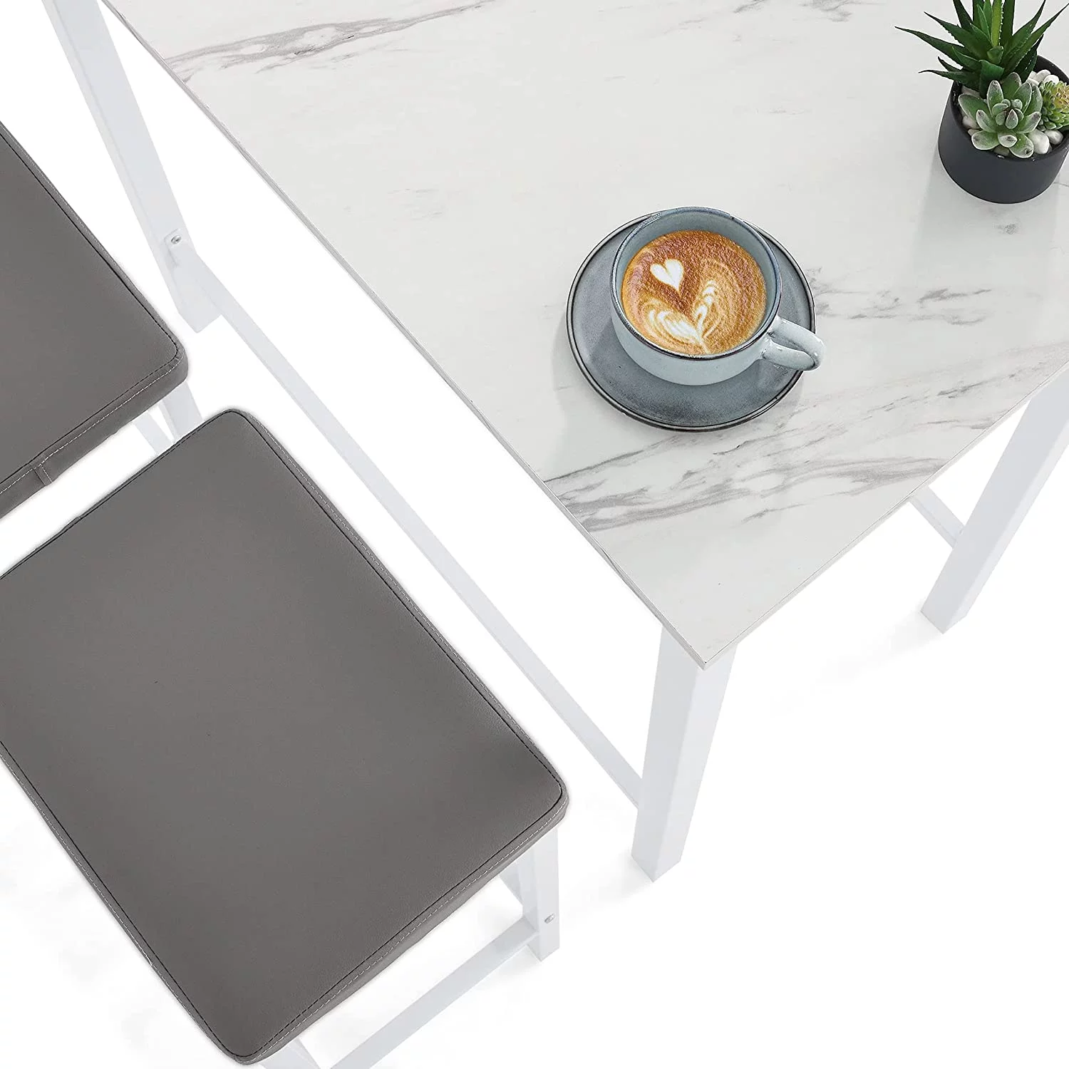 HOMOOI Kitchen Table Set with 2 Backless Stools,3-Piece bar Table and Chairs Set, White