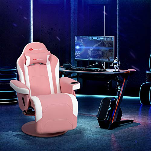 Goplus Massage Gaming Chair, Racing Style Gaming Recliner w/Adjustable Backrest and Footrest, Ergonomic High Back PU Leather Computer Office Chair Swivel Game Chair w/Cup Holder and Side Pouch