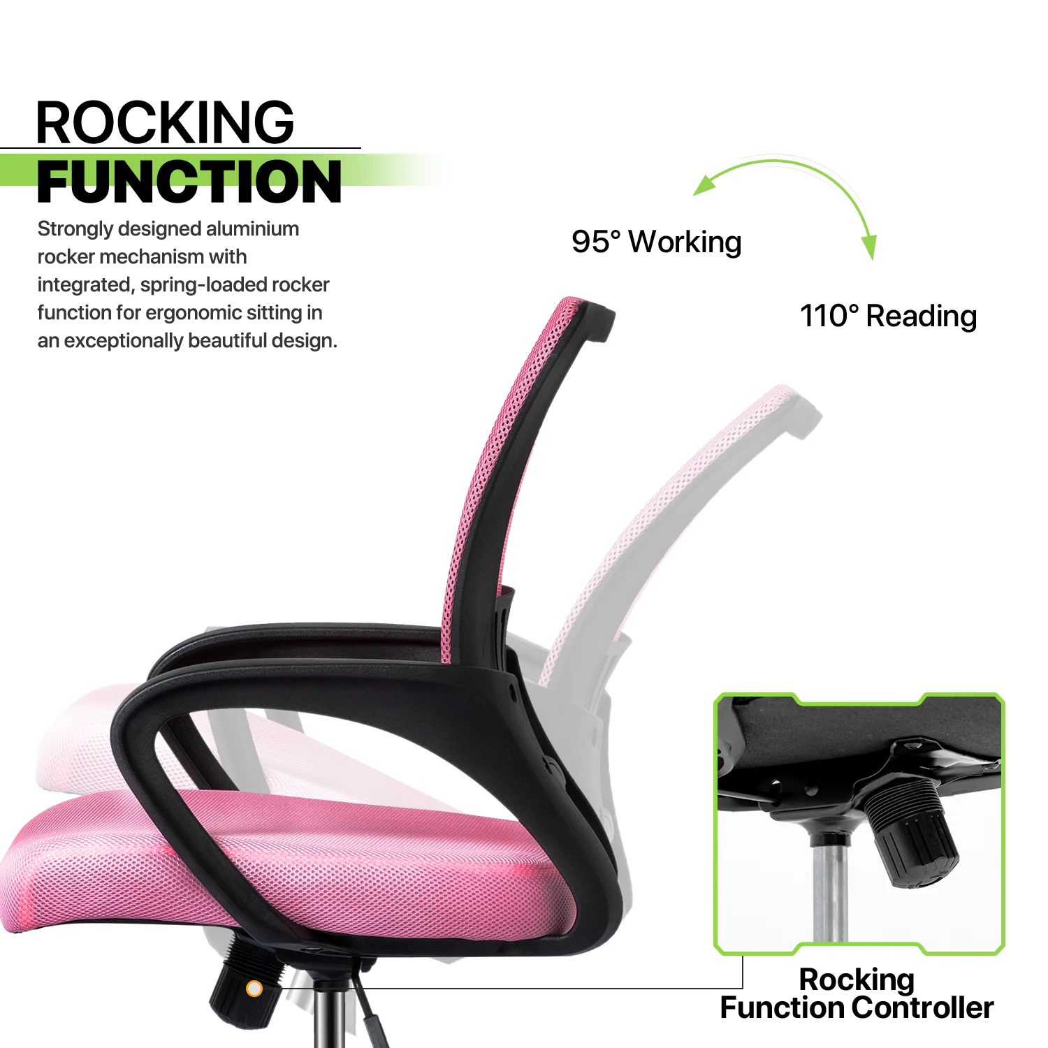 Magshion Adjustable Mid Back Computer Office Chair Mesh Swivel Desk Seat with Armrests, Pink