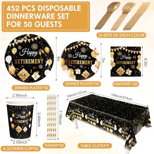 452 Pcs Fall Thanksgiving Party Supplies Tableware Set for 50 Guests, Pumpkin Paper Plates and Napkins Cups Tablecloth Cutlery Straws for Autumn Harvest Party Decoration