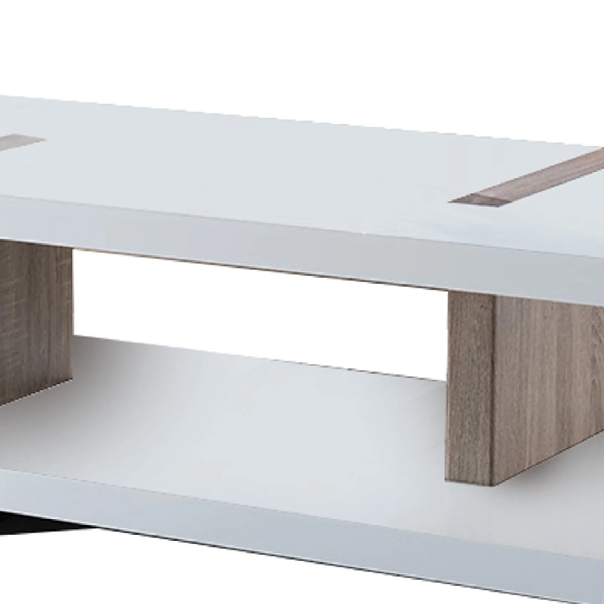 Rectangular Wooden Coffee Table with Sled Base, White and Brown