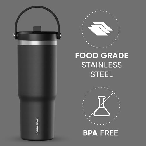 Hydrapeak Nomad 24 oz Tumbler with Handle and Straw Lid, Leakproof, Double Insulated, 24oz Cup Stainless Steel (Blush)