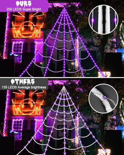 3D HD Dynamic Giant Spider Halloween Projector+Brighter Spider Webs Lights Set,250 Purple LED Light Up,8 Modes 16.4Ft Giant Spiderweb with Remote Control,with 48'' Giant Spider