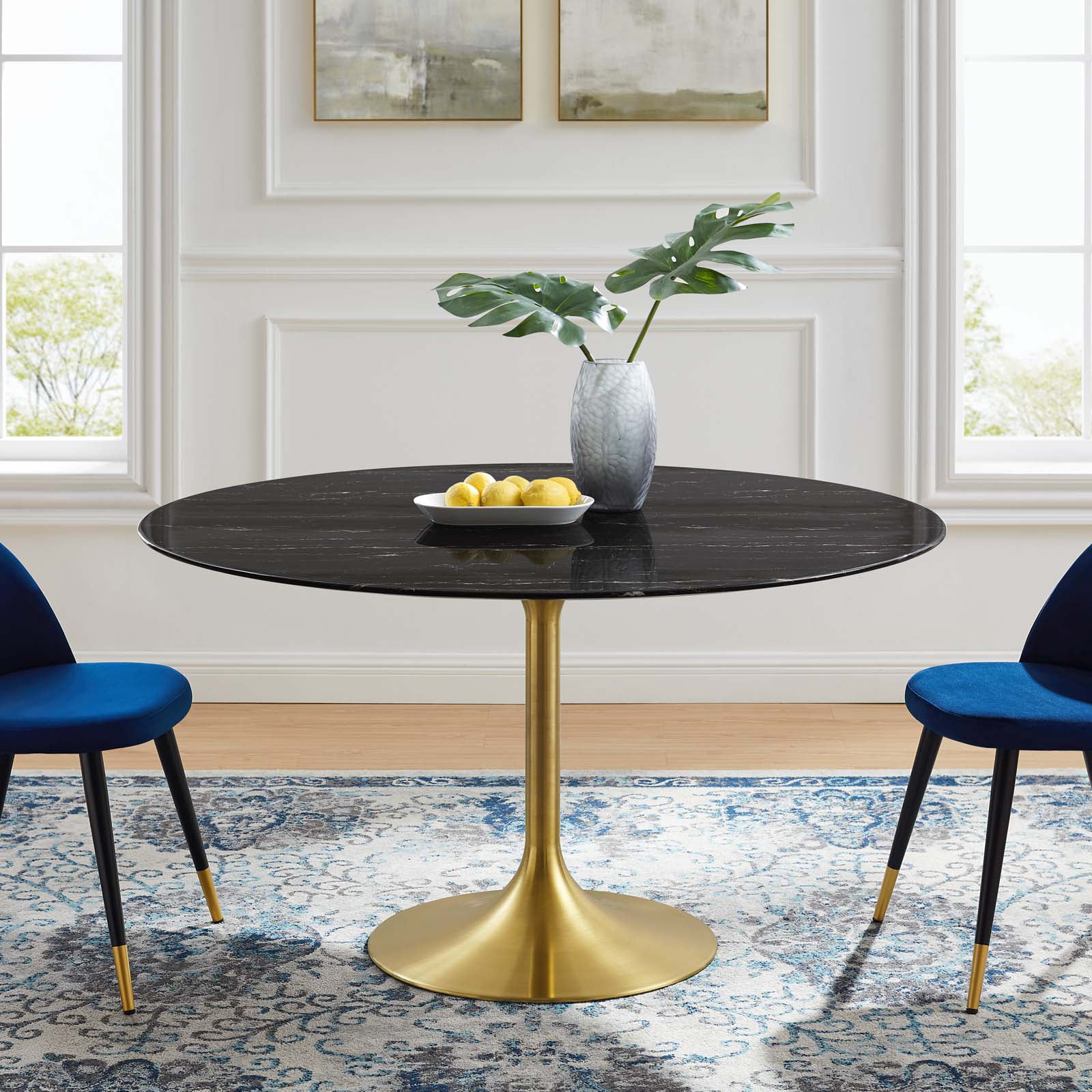 Dining Table, Round, Artificial Marble, Metal Steel, Gold Black, Modern Contemporary Urban Design, Kitchen Room Cafe Bistro Restaurant Hospitality