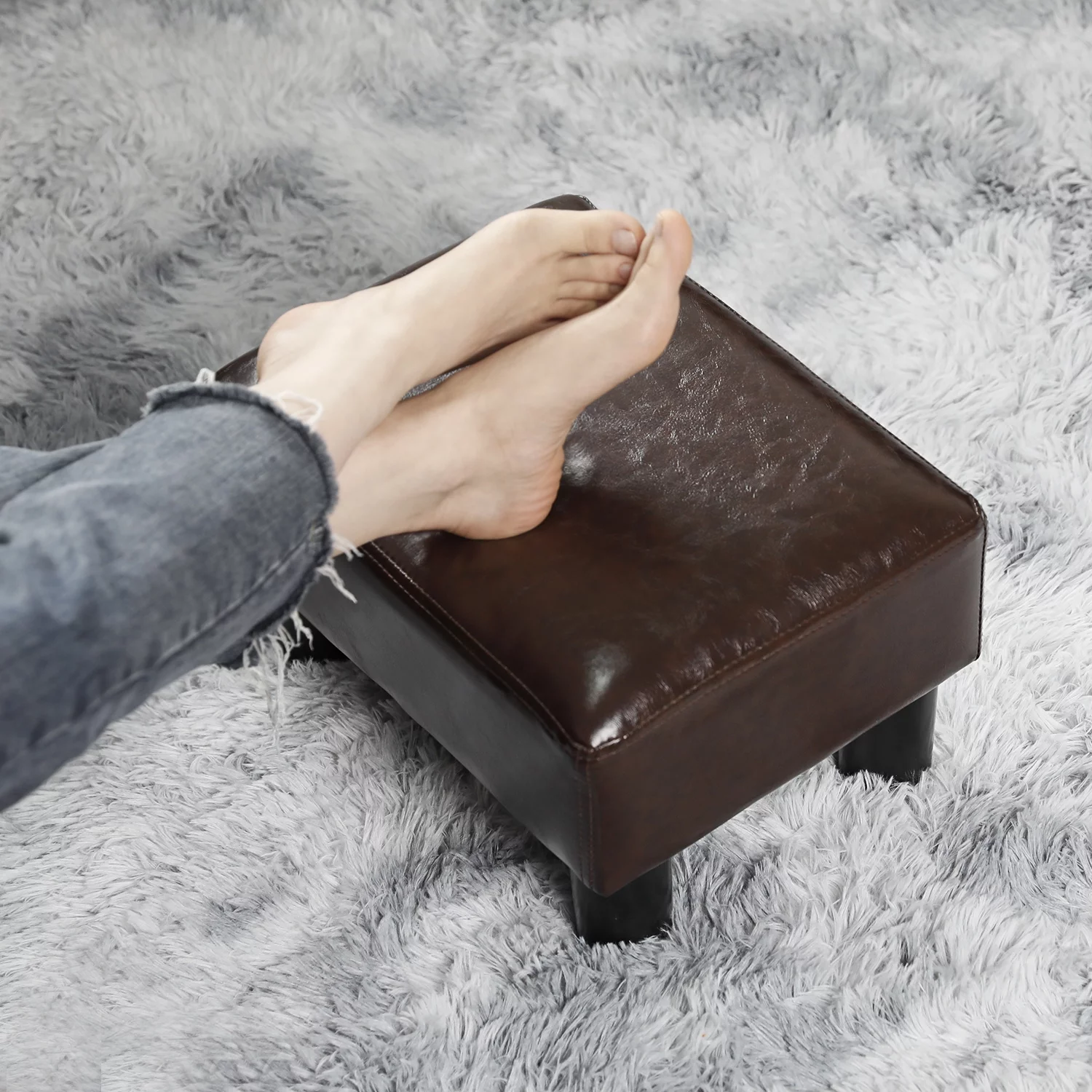 Modern Small Faux PU Leather Footstool Ottoman Footrest Stool Seat Chair Foot Stool,Brown