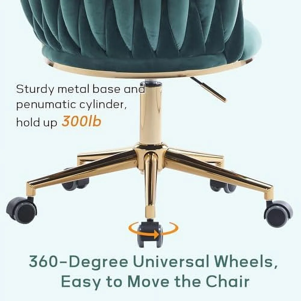 KHBIULIFE Velvet Office Desk Chair with  Woven Backrest  ° Swivel & Height Adjustable Task Chairs  Makeup Chair  Computer Chair with Stainless Base and 5 Wheels (Rose Red)