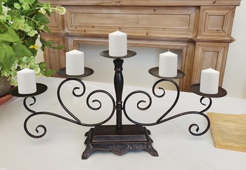 Fireplace Candle Holder 5 Candelabra for Pillar Candles Black Candle Stand - Iron Table Tealight Candle Holder Decor (5 Candelabra Pillar)