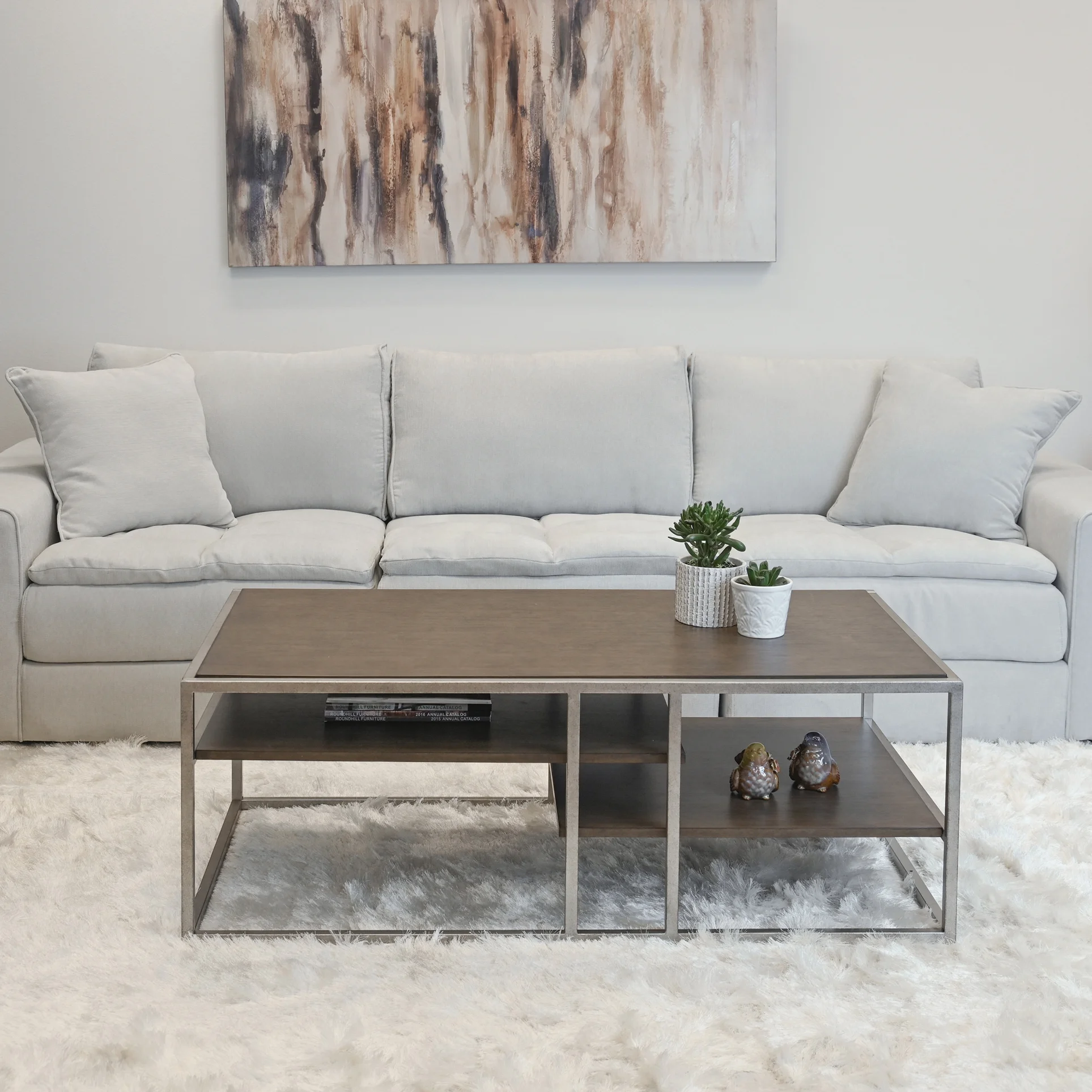 Roundhill Furniture Wood/Metal Padena Coffee Table with Shelf in Graphite Gray