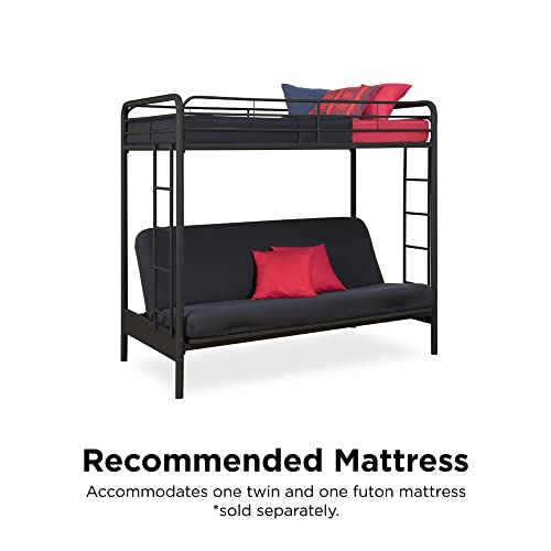 DHP Twin-Over-Futon Convertible Couch and Bed with Metal Frame, Ladder and Guardrails - Black