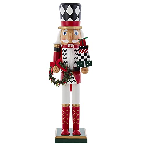 Kurt S. Adler 15-Inch Red, White and Black Nutcracker with Gift Box and Wreath