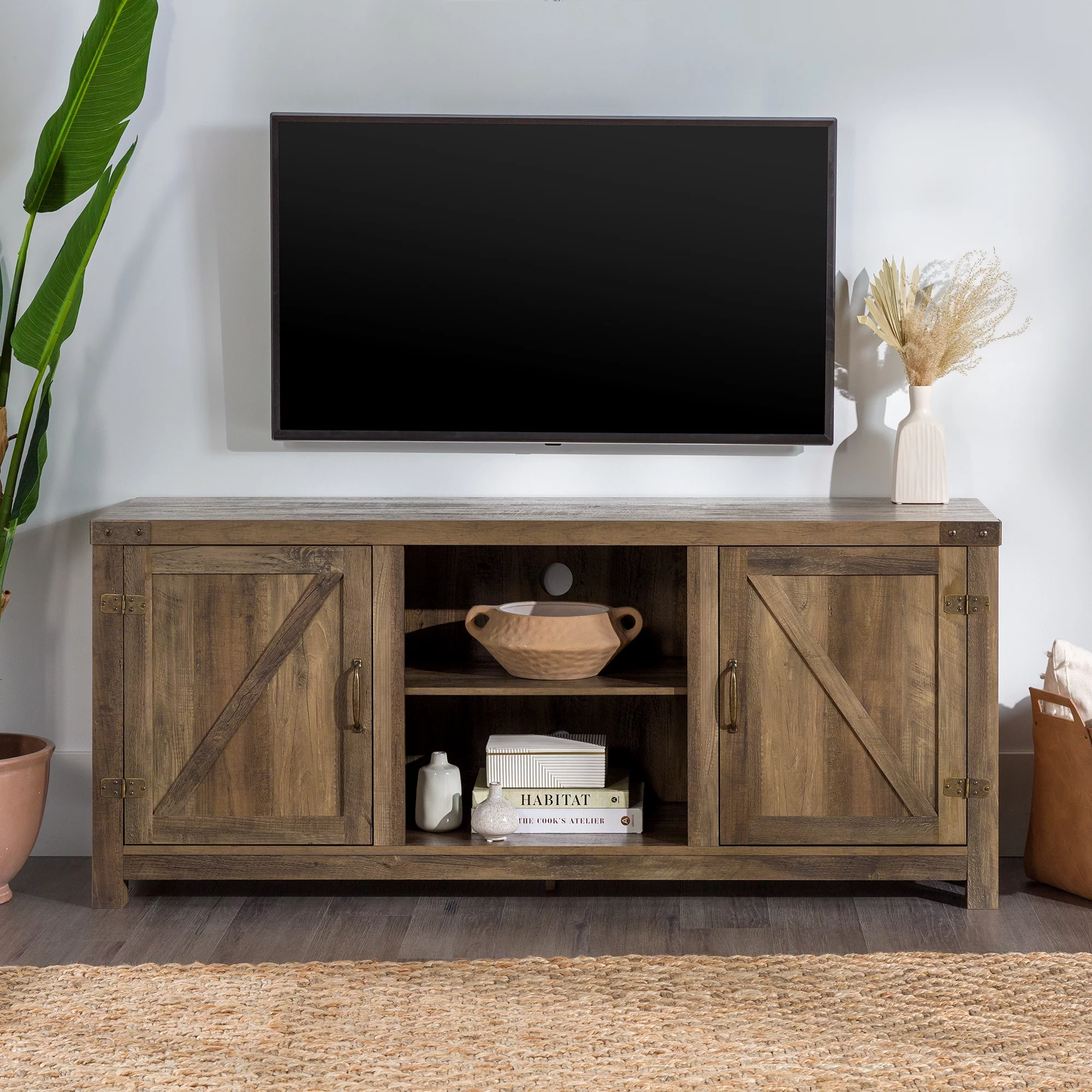 Walker Edison Modern Farmhouse Barn Door TV Stand for TVs up to 65