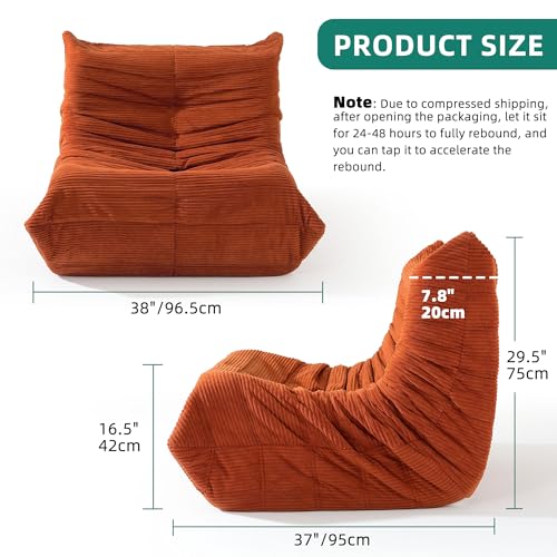 YITAHOME Bean Bag Chairs for Adults, Giant Lazy Floor Sofa with Memory Foam, Comfy Cordury Fireside Chair Beanbags for Living Room Apartment Dorm Office, Grey