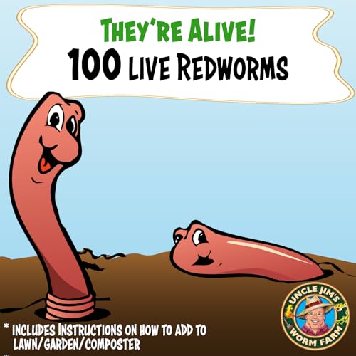 Uncle Jim's Worm Farm 100 Count Red Wiggler Composting Worms Mix for Garden Soil or Fishing | Starter Pack of Compost Worms Improves Soil Structure and Quality for Healthier Gardens