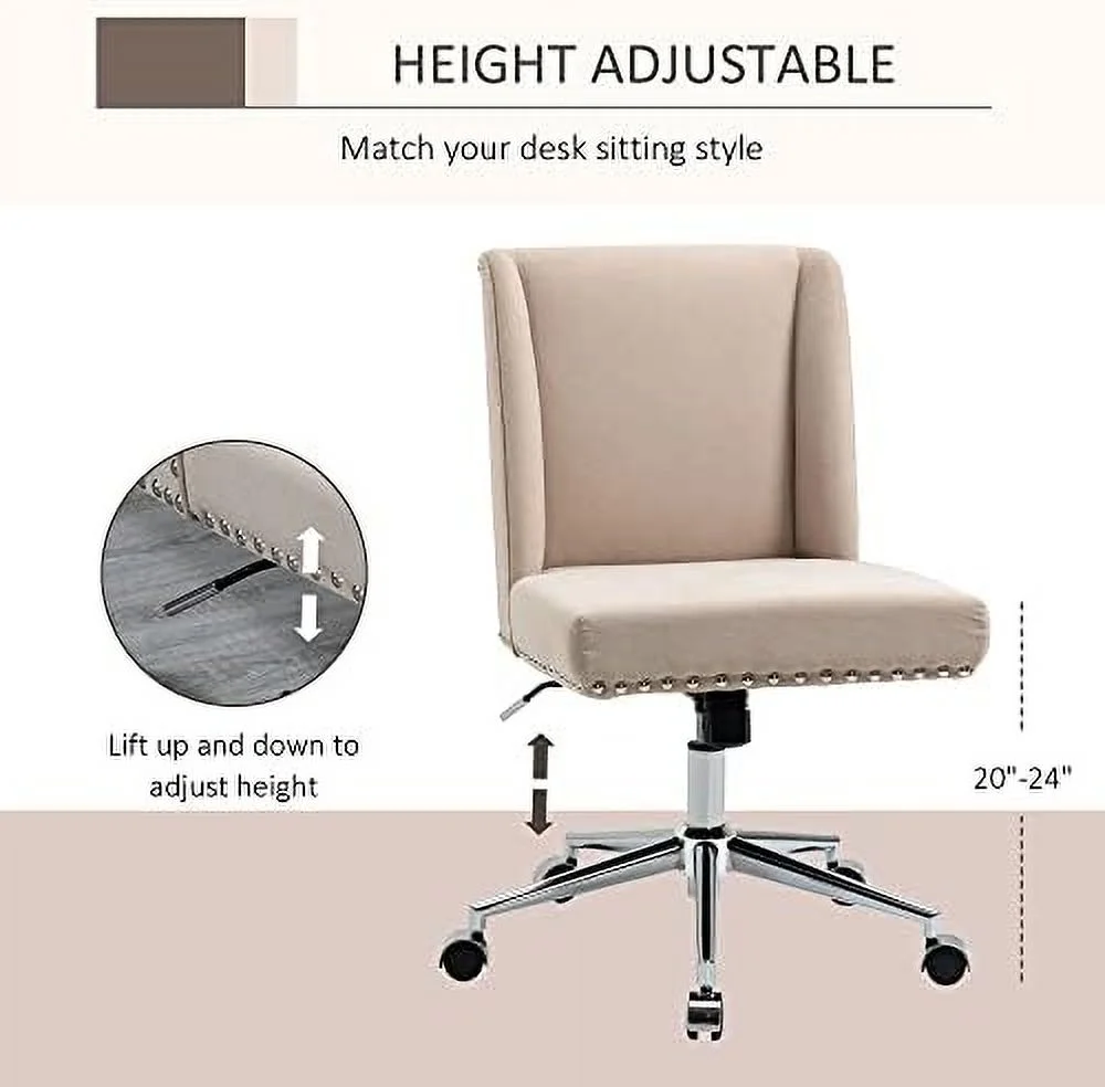 Back Home Office Chair, Task Chair With Tilt, 360° Swivel, Padded Desk Chair With Adjustable Height, Beige