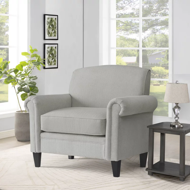 KOWO Upholstered Rolled Arm Accent Armchair gray