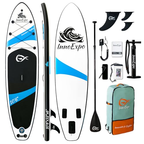 InnoExpo Inflatable Stand Up Paddle Boards with Premium Accessories, Wide Stable SUP Paddle Board Design, Non-Slip Comfort Deck for Youth & Adults
