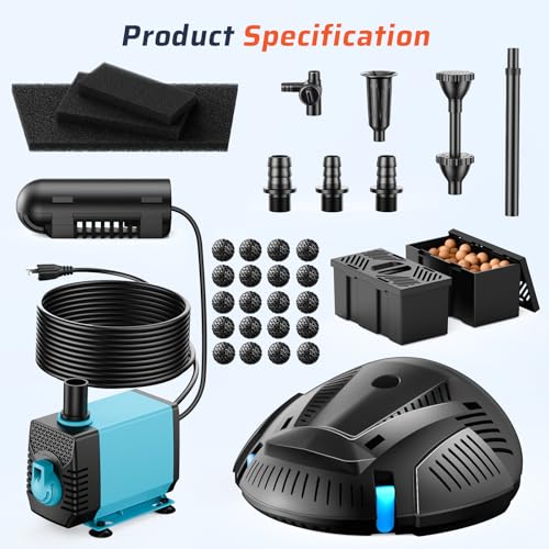 Antfraer Pond Filter Fountain Pump Kits with UV Clarifier, Pond Filter Box with 40W 660GPH Submersible Pump, KOI Pond Filter for Outdoor Ponds Garden Fountain Waterfall Aquarium Koi Pond
