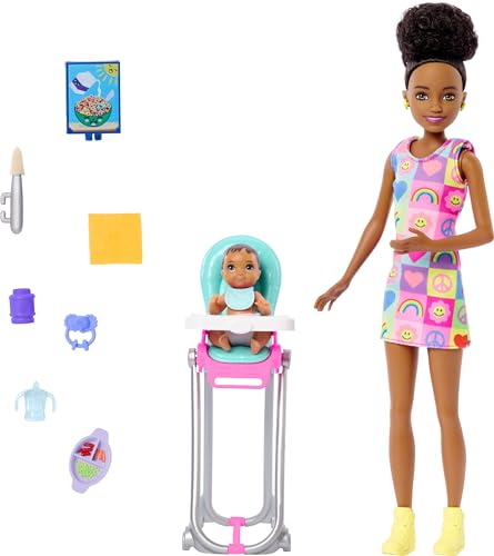 Barbie Skipper Doll & Playset with Accessories, Babysitting Set Themed to Mealtime, Color-Change Toy Play