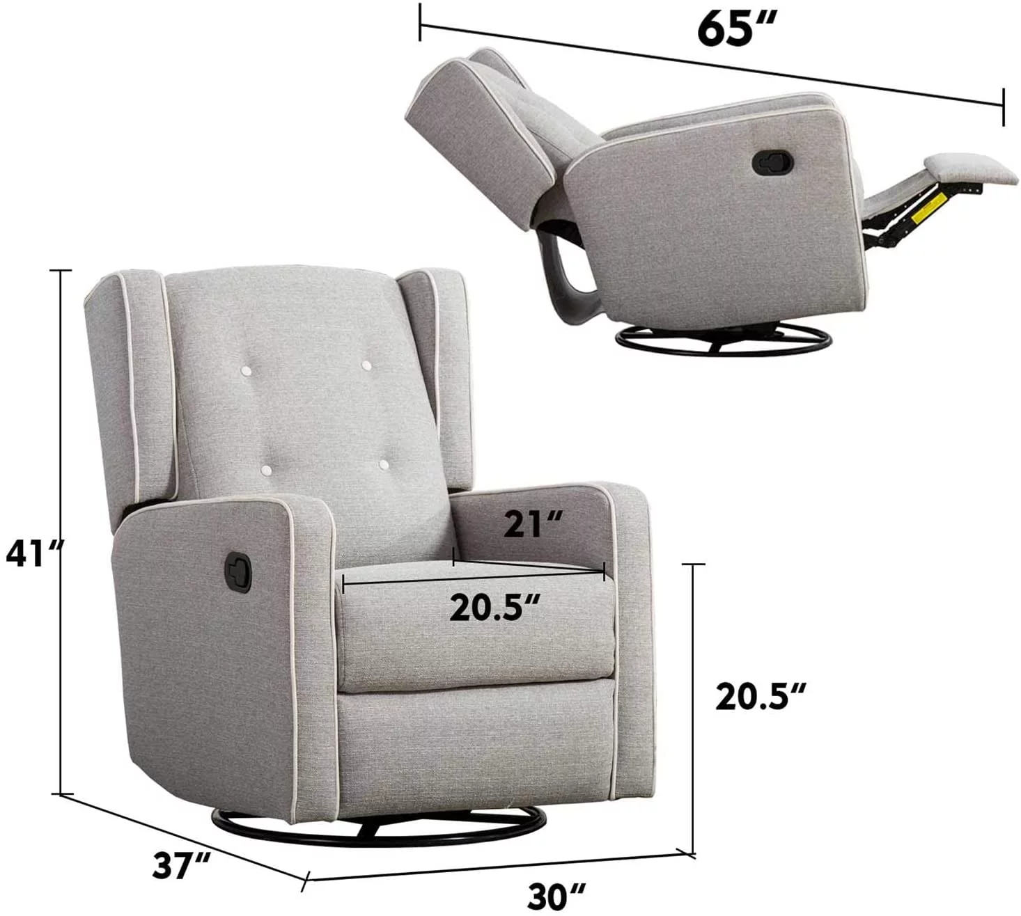 Bonzy Home Swivel Rocker Recliner Chair, Manual Reclining Chair, Single Seat Reclining Chair, Gray