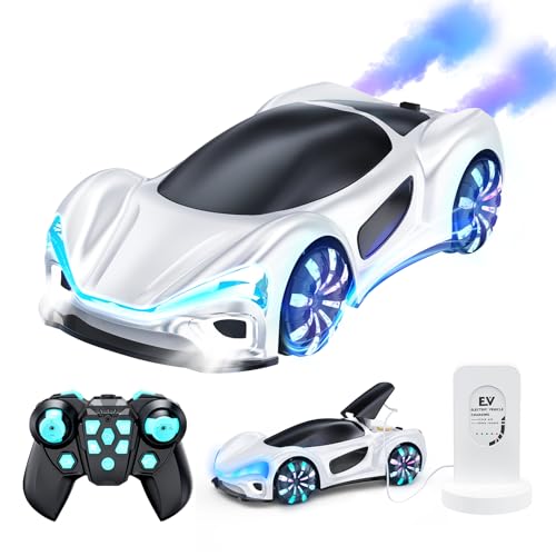 Remote Control Car,RC Drift Car Boys Toys for 4 5 6 7 8 9 10 11 12 Year Old 2.4GHz 360° Rotate RC Cars with Cool Lights, Music & Spray Effects Cool Birthday Presents Gifts for Kids & Boys 4-12