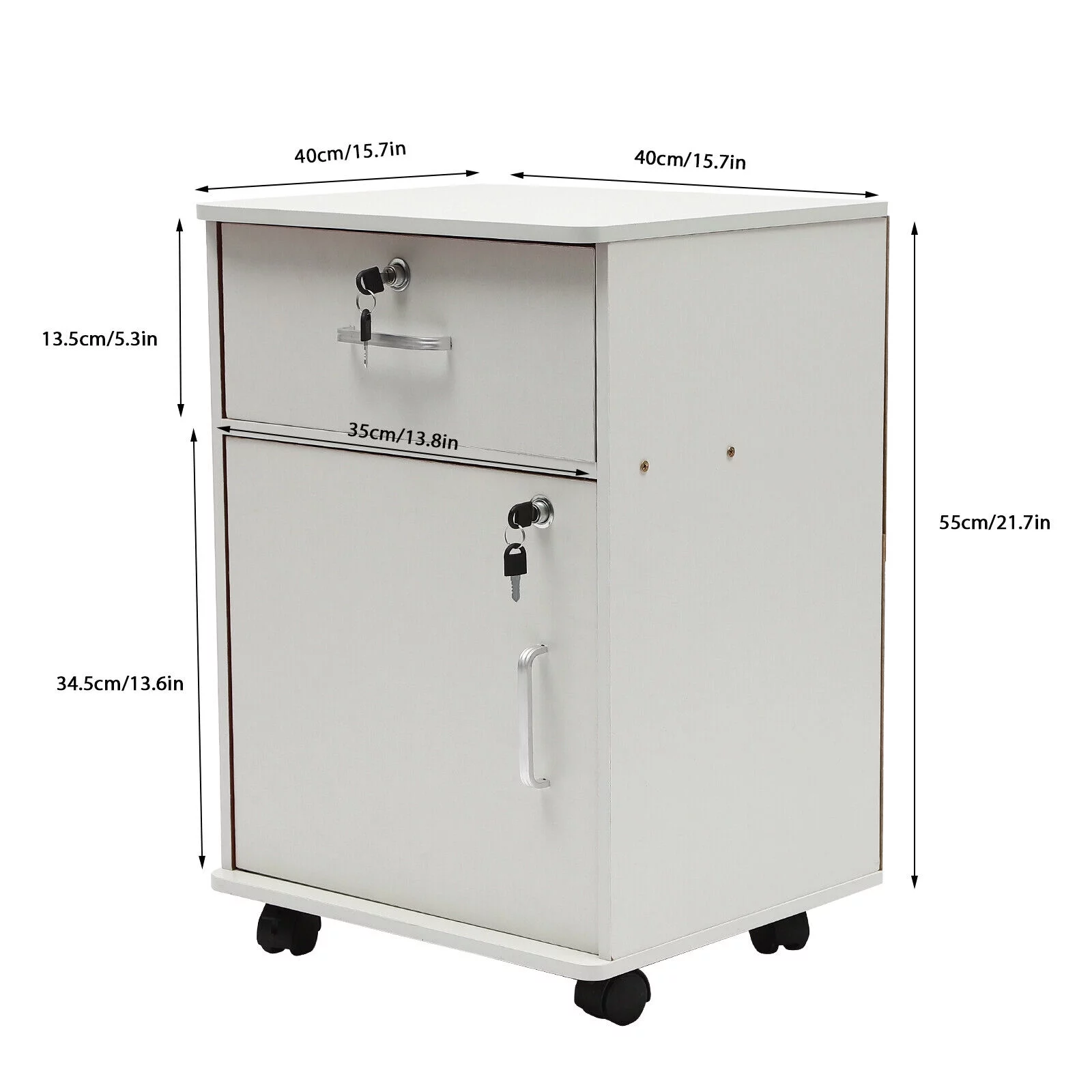 OUKANING 2-Tier Rolling Office Cabinet Organizer 1-Drawer Printer Table File Storage Cabinet Filing Cabinet with Lock