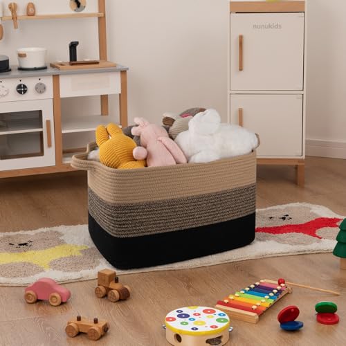 OIAHOMY Large Blanket Basket, 22”x17”x12” Rectangle Woven Baskets, Nursery Blanket Storage Living Room, Toy Storage With Handle, Large Baskets for Organizing-Gradient Blue