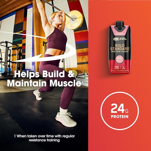 Optimum Nutrition Gold Standard Protein Shake, 24g Protein, Ready to Drink Protein Drinks, Chocolate, 11 Fl Oz, 12 Count (Pack of 1) (Packaging May Vary)